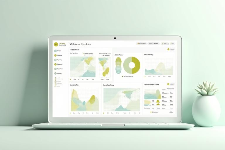 Screenshot of a clean, intuitive digital wellness dashboard showing progress charts for sleep, activity, and mood.